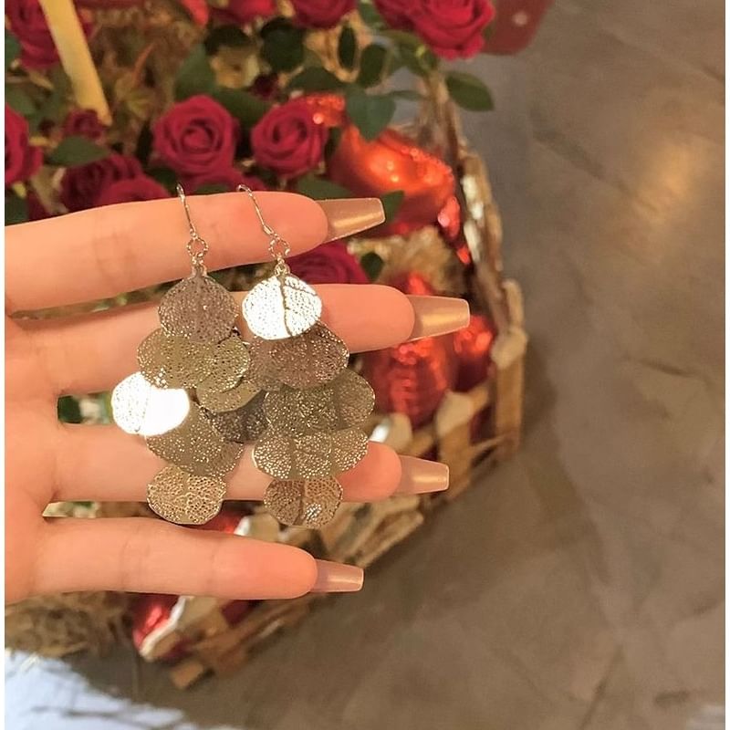 Alloy Earring Chandelier Leaf