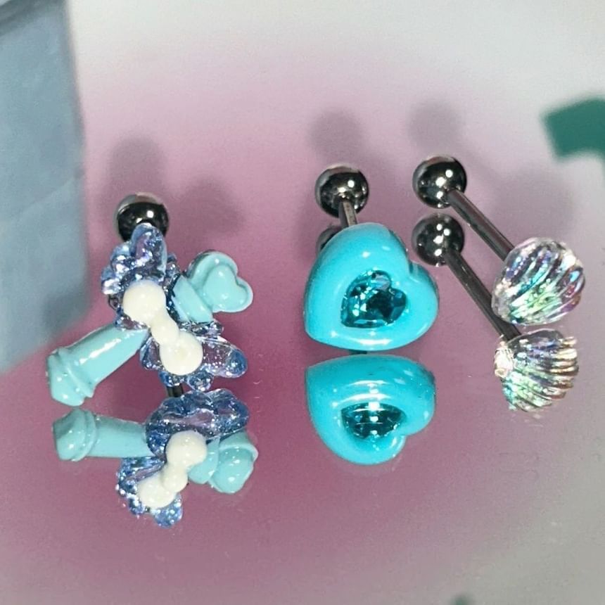 Shell / 3: of Wand Stud Earring Set Alloy Rhinestone Heart