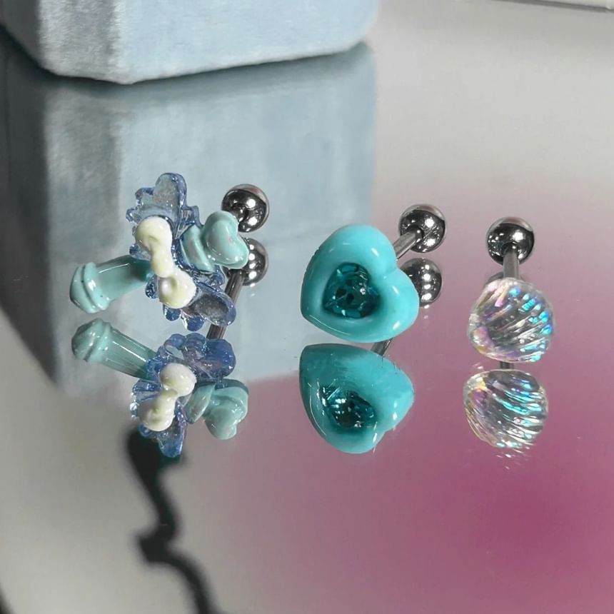 Shell / 3: of Wand Stud Earring Set Alloy Rhinestone Heart