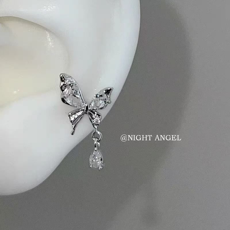 Alloy Earring Drop Rhinestone Butterfly