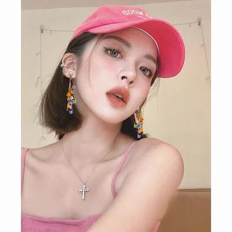 Safety Pearl Star Pin Chandelier Alloy Earring Faux