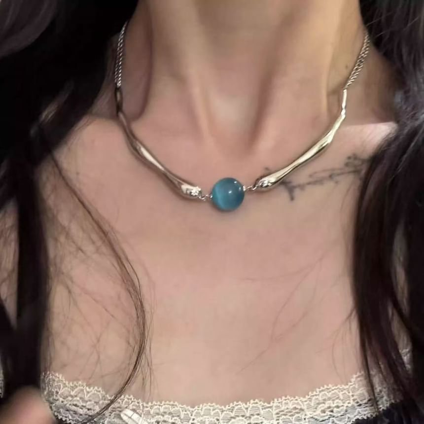 Choker Bead Stone Alloy Faux Eye Cat