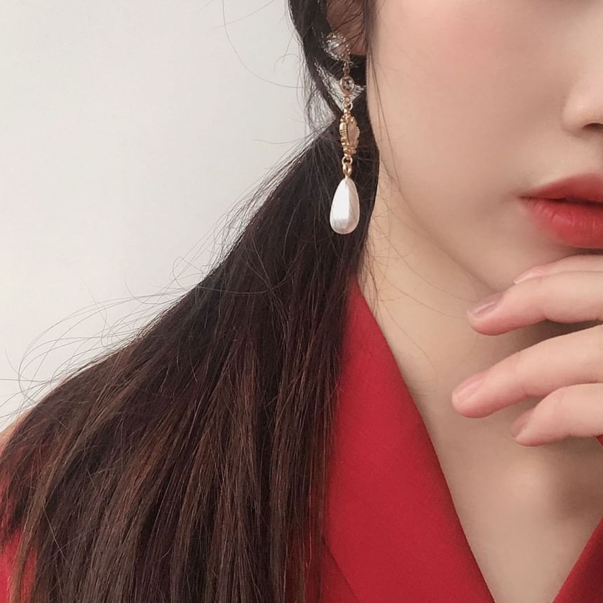 Earring Dangle Faux Pearl Rhinestone Heart Alloy
