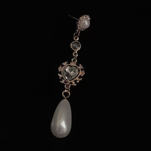 Earring Dangle Faux Pearl Rhinestone Heart Alloy