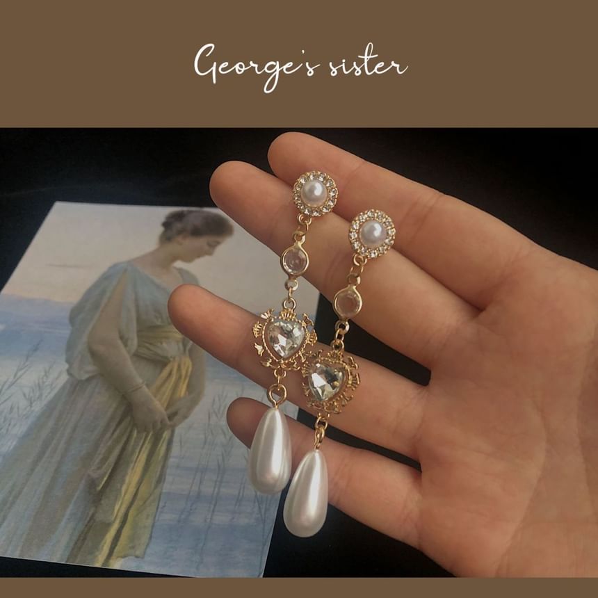 Earring Dangle Faux Pearl Rhinestone Heart Alloy