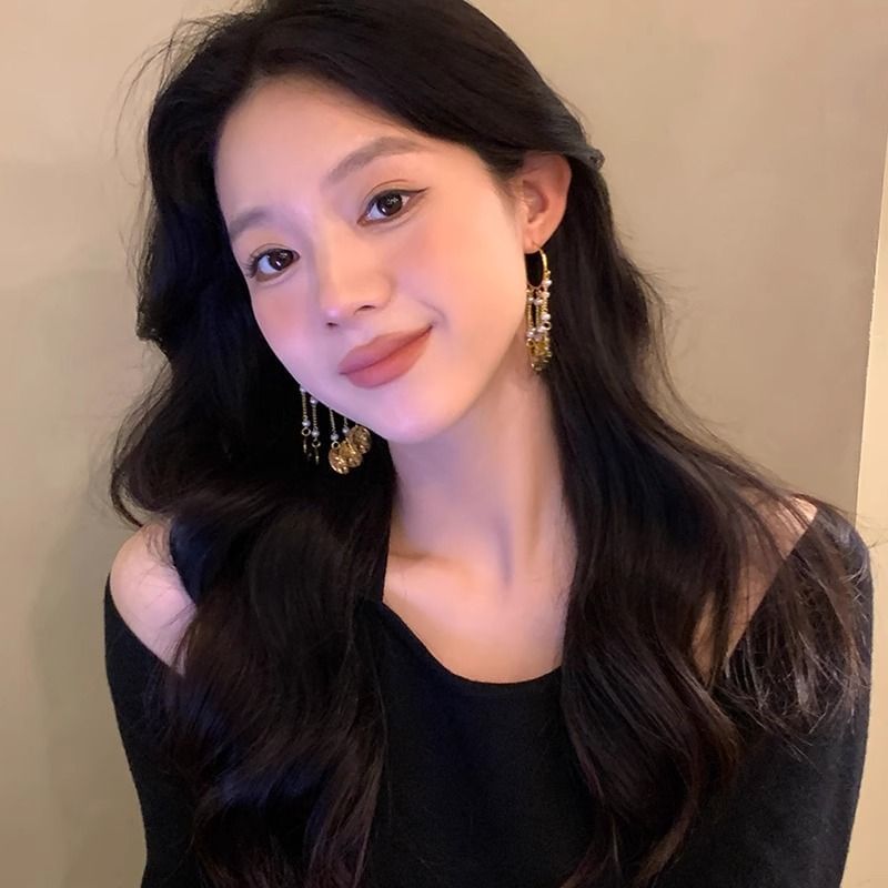 Chandelier Textured Earring Faux Pearl Disc Alloy