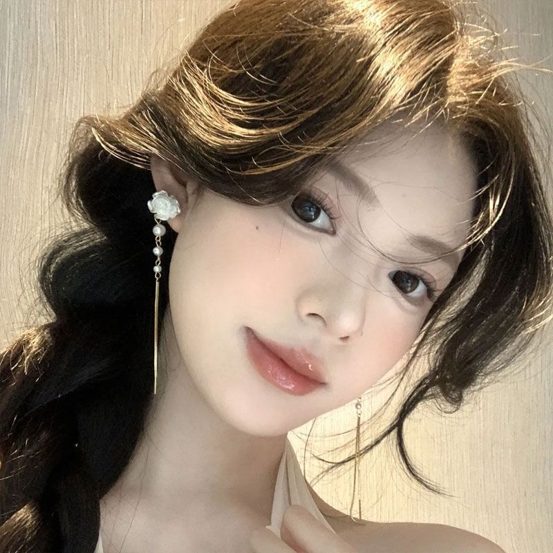 Alloy Earring Faux Pearl Threader Floral