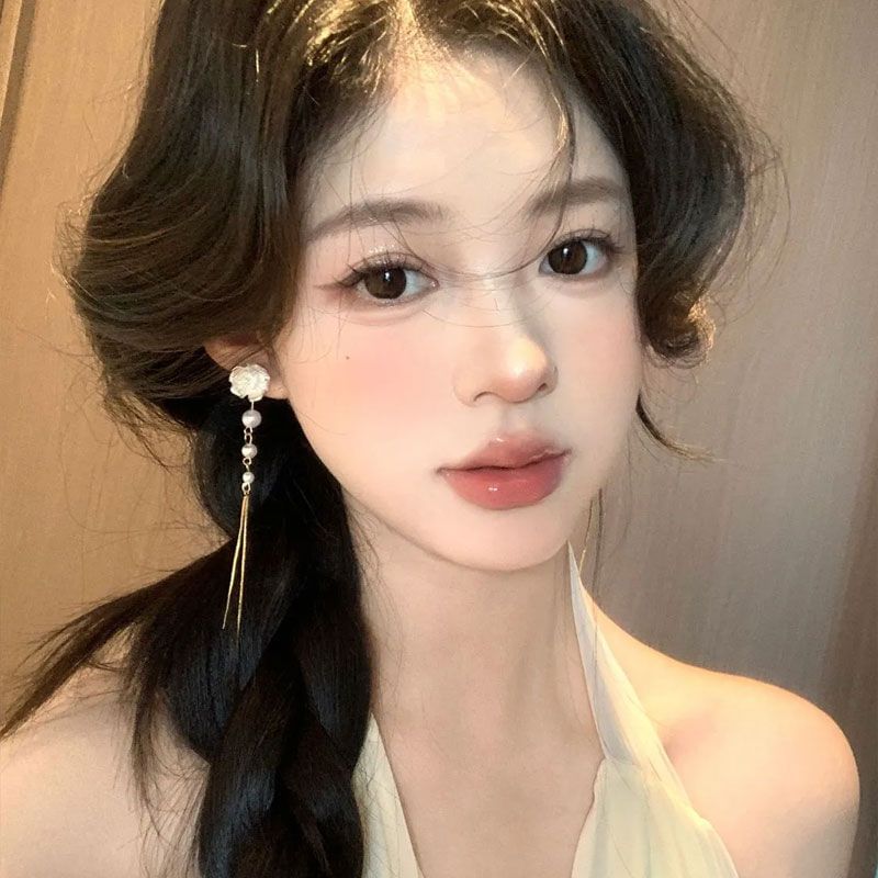 Alloy Earring Faux Pearl Threader Floral