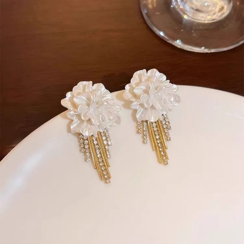 Alloy Rhinestone Earring Fringed Floral