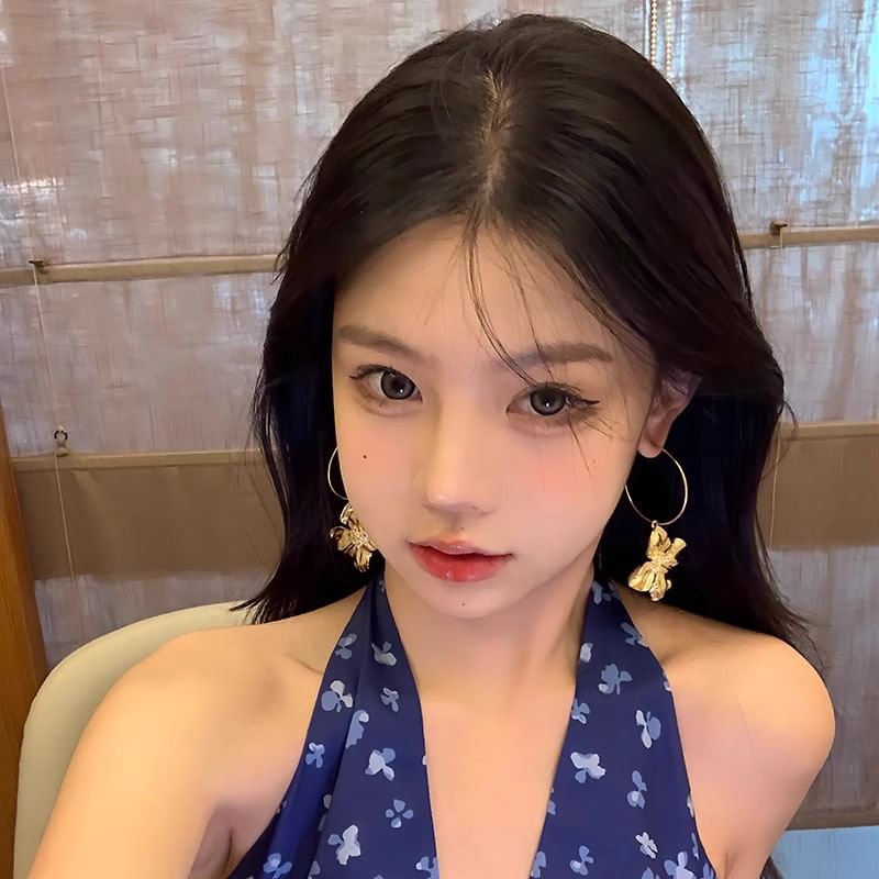 Hoop Earring Drop Flower