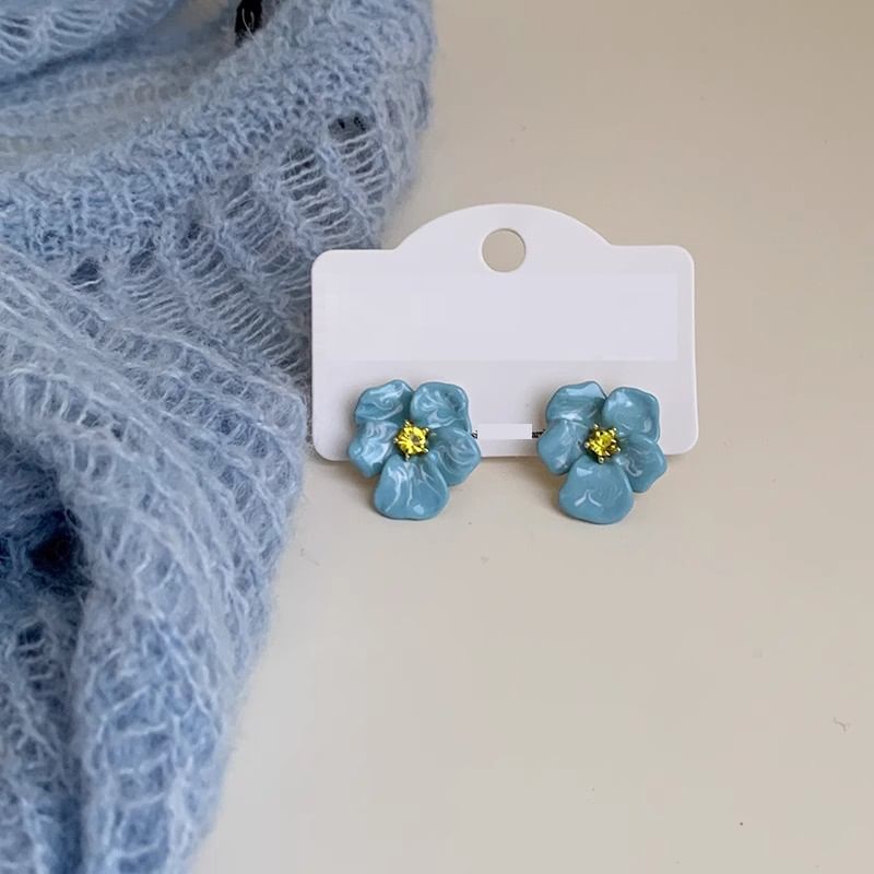 Flower Stud Enamel Rhinestone Earring