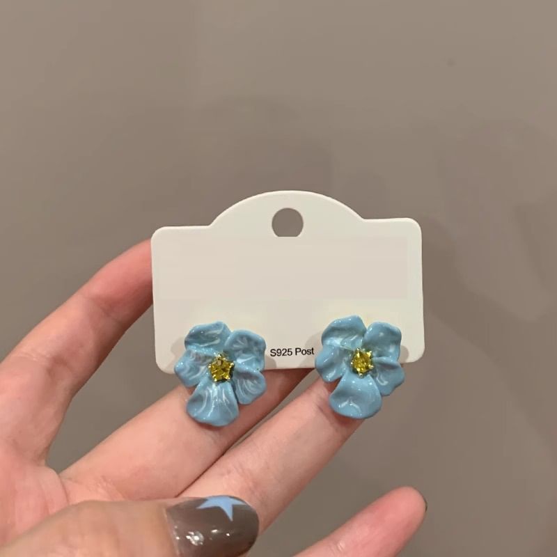 Flower Stud Enamel Rhinestone Earring