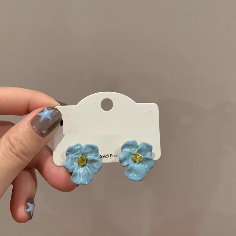 Flower Stud Enamel Rhinestone Earring