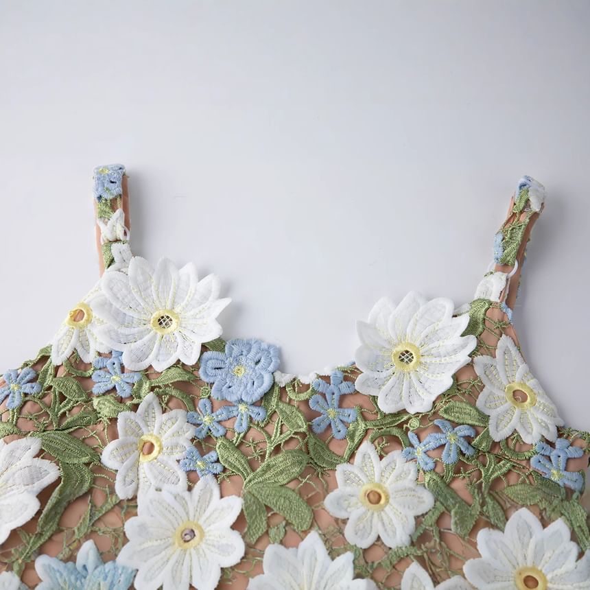 Spaghetti Strap Floral Lace Maxi A-Line Dress