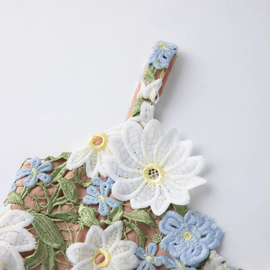 Spaghetti Strap Floral Lace Maxi A-Line Dress