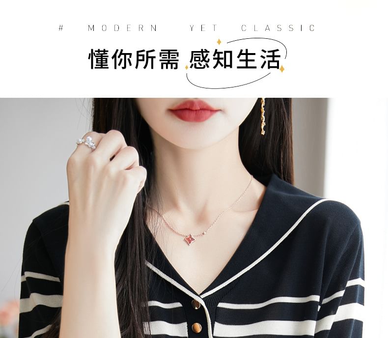 Elbow Sleeve Sailor Collar Striped Knit Top