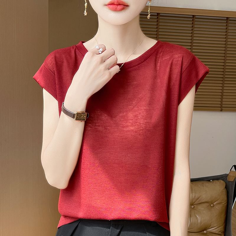 Cap Sleeve Round Neck Plain Tee