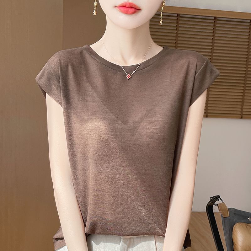 Cap Sleeve Round Neck Plain Tee