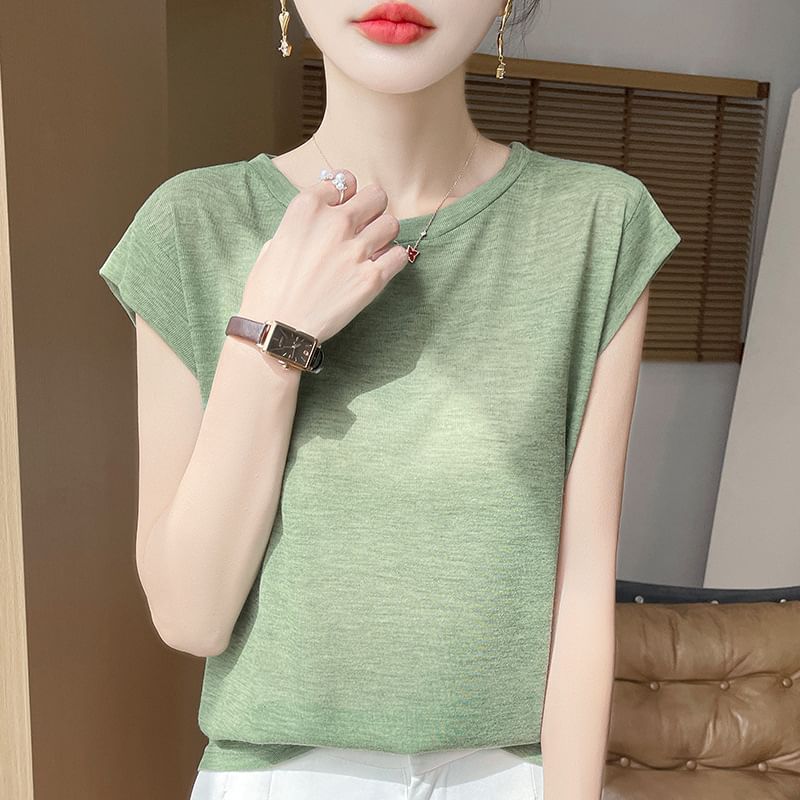 Cap Sleeve Round Neck Plain Tee