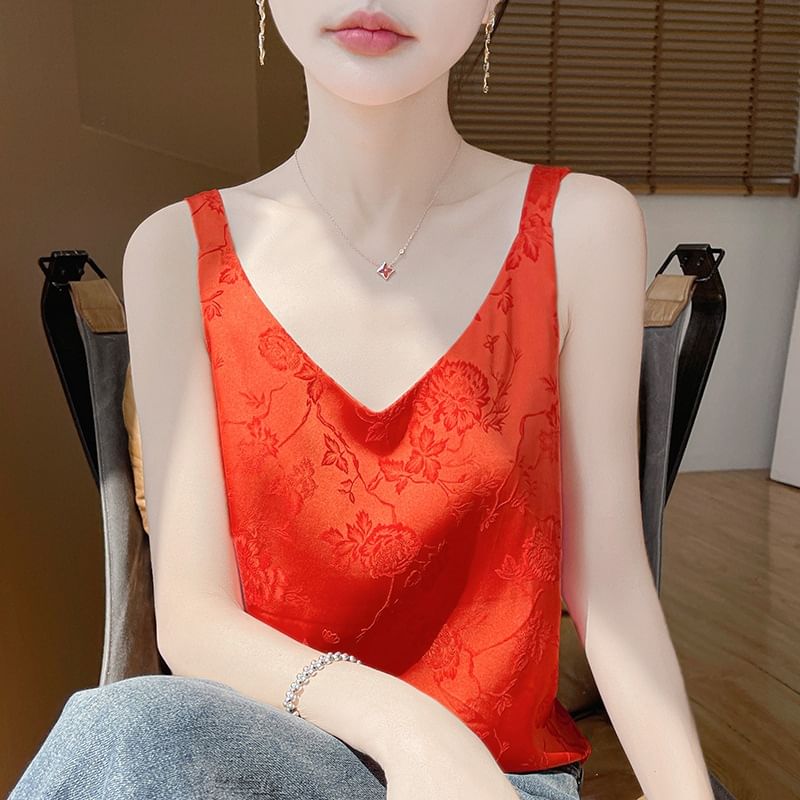 V-Neck Jacquard Camisole Top