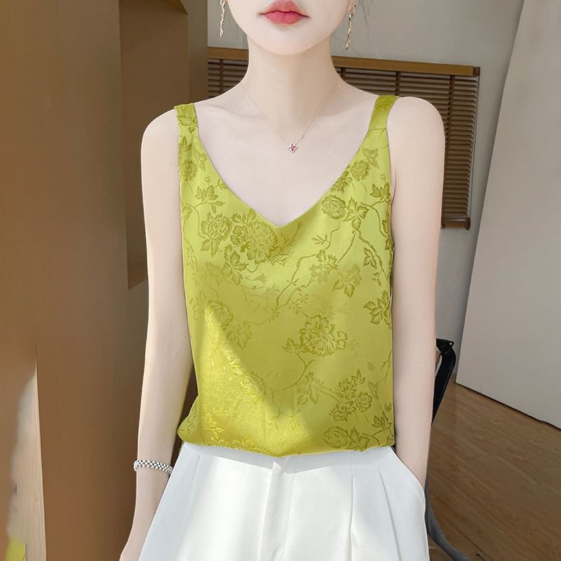 V-Neck Jacquard Camisole Top