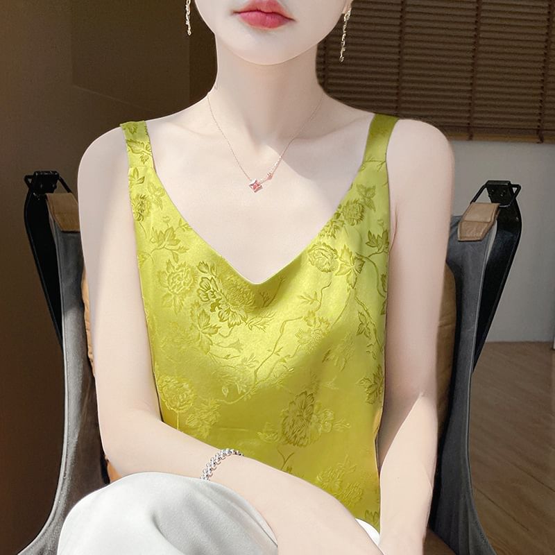 V-Neck Jacquard Camisole Top