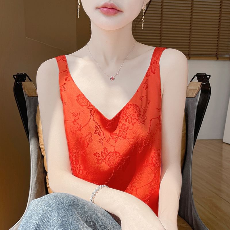 V-Neck Jacquard Camisole Top