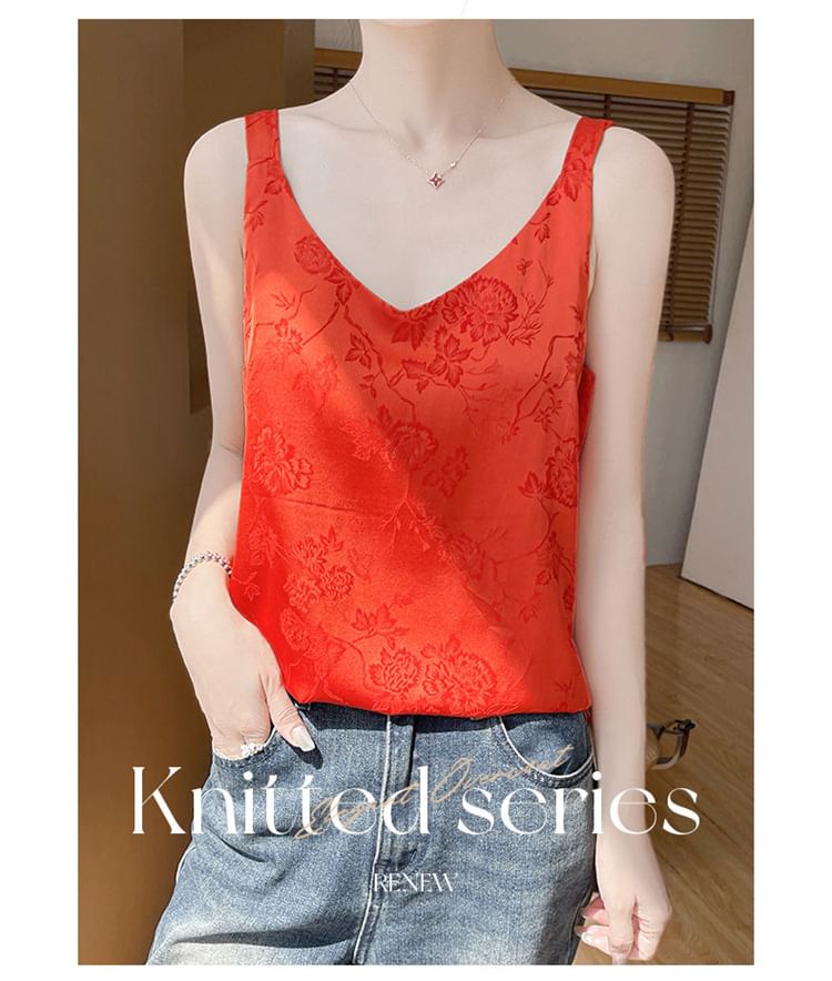 V-Neck Jacquard Camisole Top
