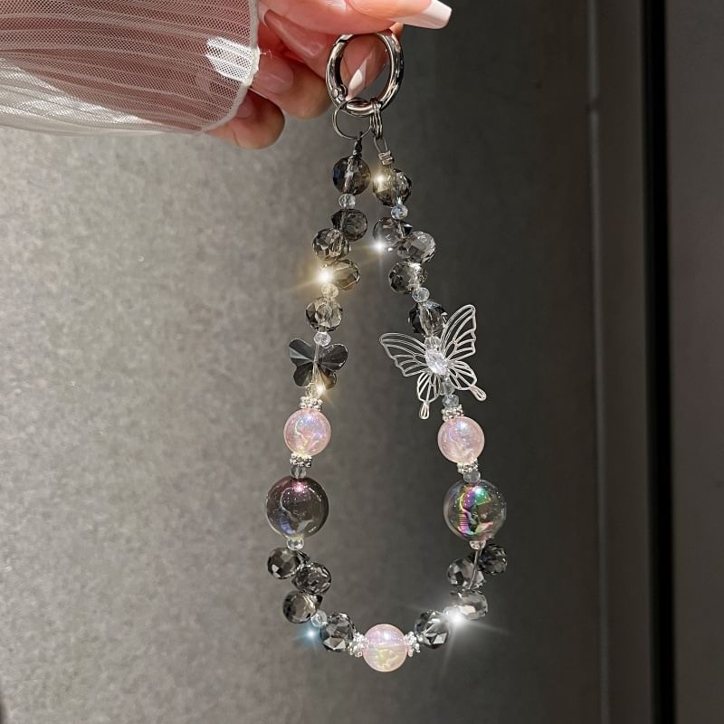 Strap Wrist Phone Beaded Butterfly Crystal Faux