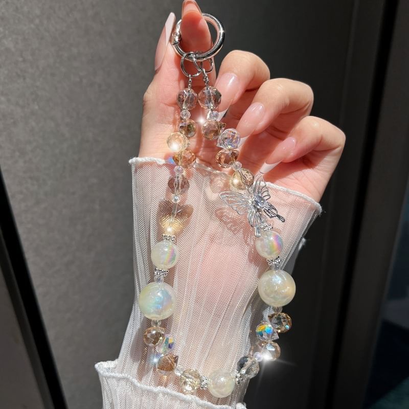 Strap Wrist Phone Beaded Butterfly Crystal Faux