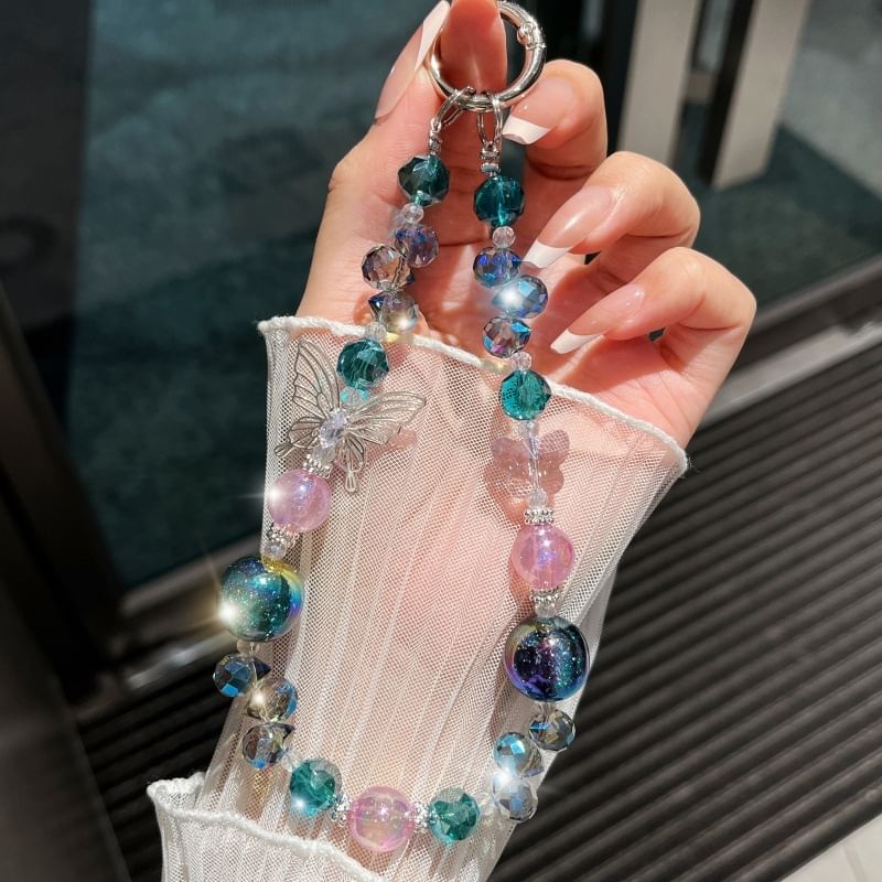 Strap Wrist Phone Beaded Butterfly Crystal Faux
