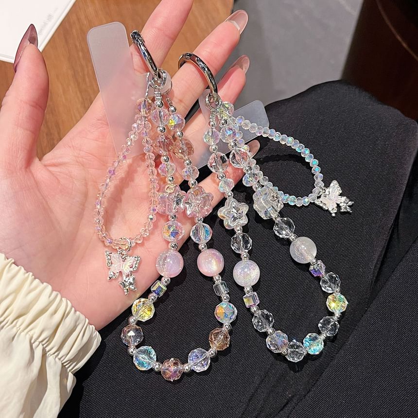 with Phone Wrist Pad Faux Strap Lanyard Butterfly Crystal Beaded