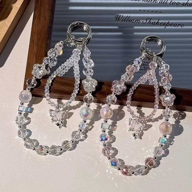 with Phone Wrist Pad Faux Strap Lanyard Butterfly Crystal Beaded