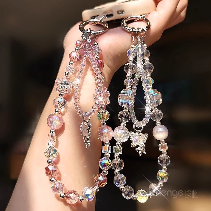 with Phone Wrist Pad Faux Strap Lanyard Butterfly Crystal Beaded