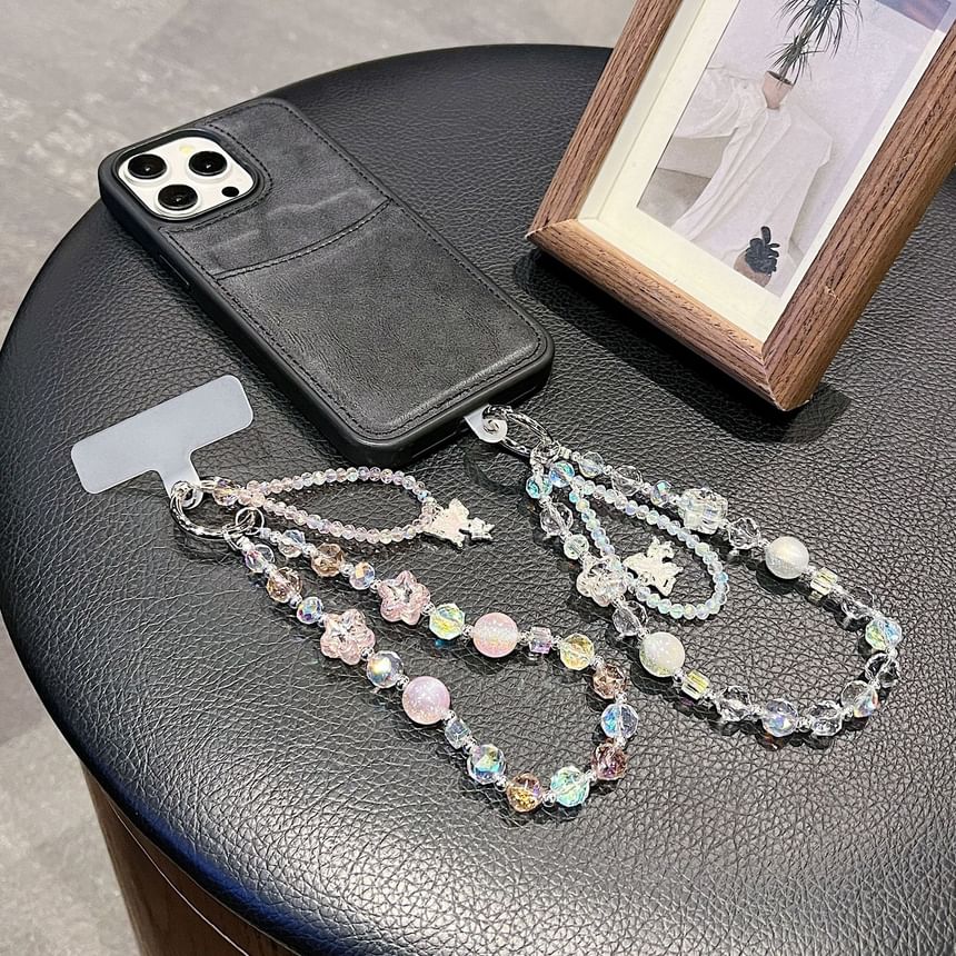 with Phone Wrist Pad Faux Strap Lanyard Butterfly Crystal Beaded