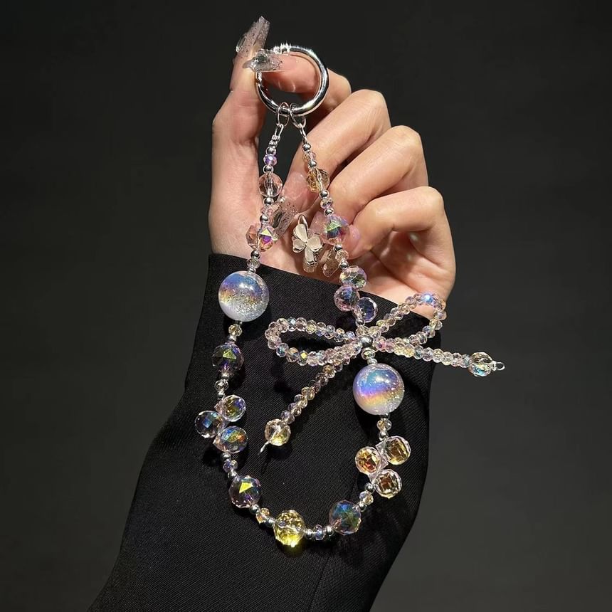 Beaded Strap Phone Faux Bow Crystal Wrist