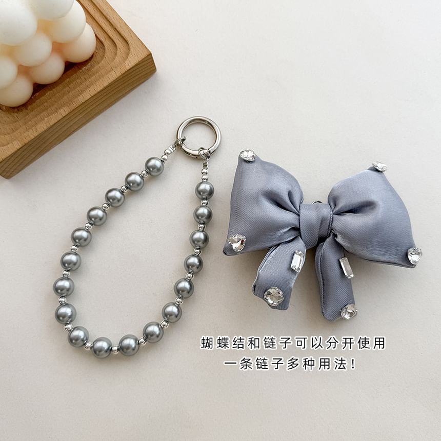 Lanyard Charm Pearl Pad with Phone Faux Rhinestone Bow