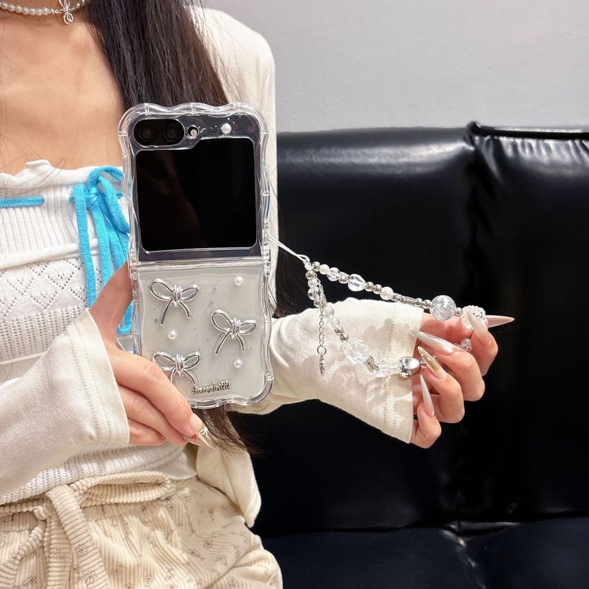 Strap Set Faux Pearl / Transparent Bow Case Phone