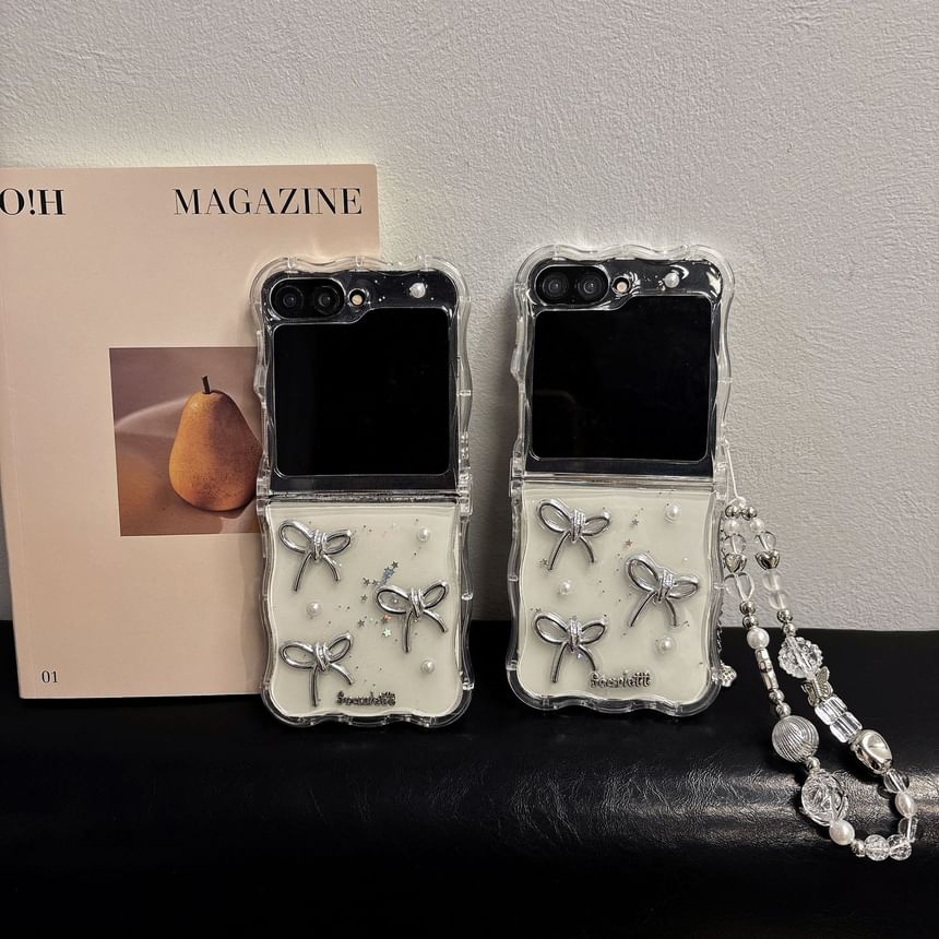 Strap Set Faux Pearl / Transparent Bow Case Phone