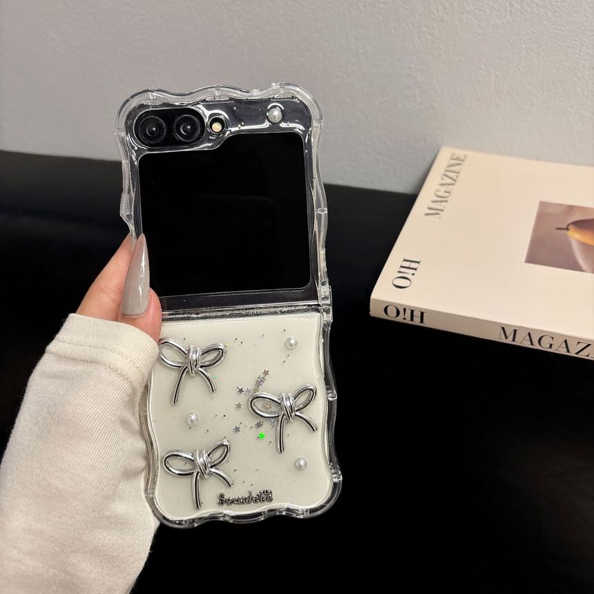 Strap Set Faux Pearl / Transparent Bow Case Phone
