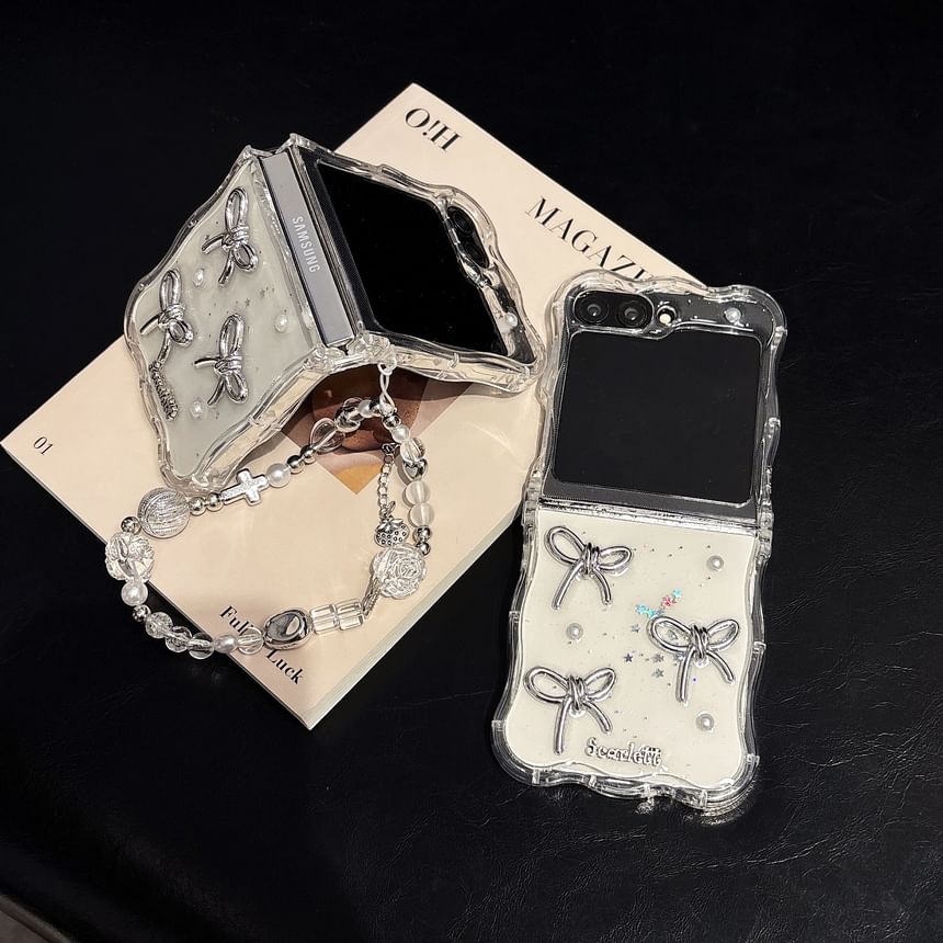 Strap Set Faux Pearl / Transparent Bow Case Phone