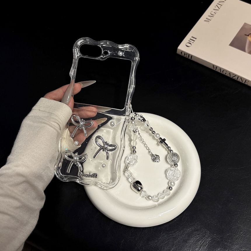 Strap Set Faux Pearl / Transparent Bow Case Phone