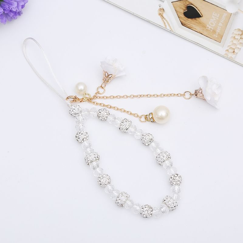 Faux Floral Phone Strap Crystal