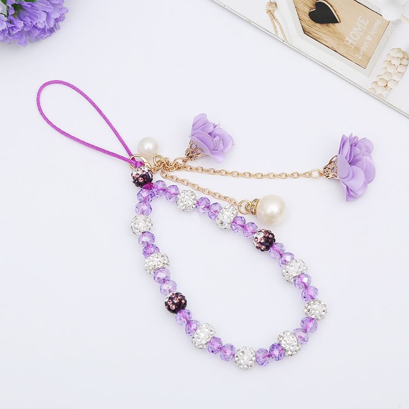 Faux Floral Phone Strap Crystal