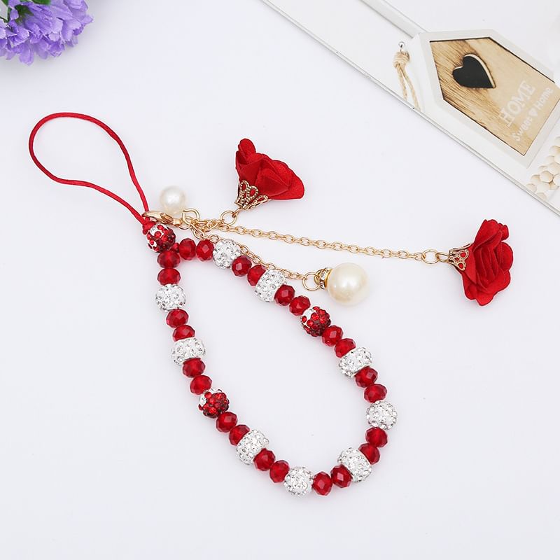 Faux Floral Phone Strap Crystal