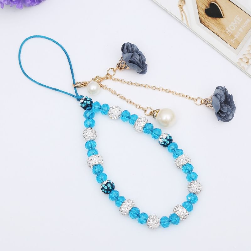 Faux Floral Phone Strap Crystal