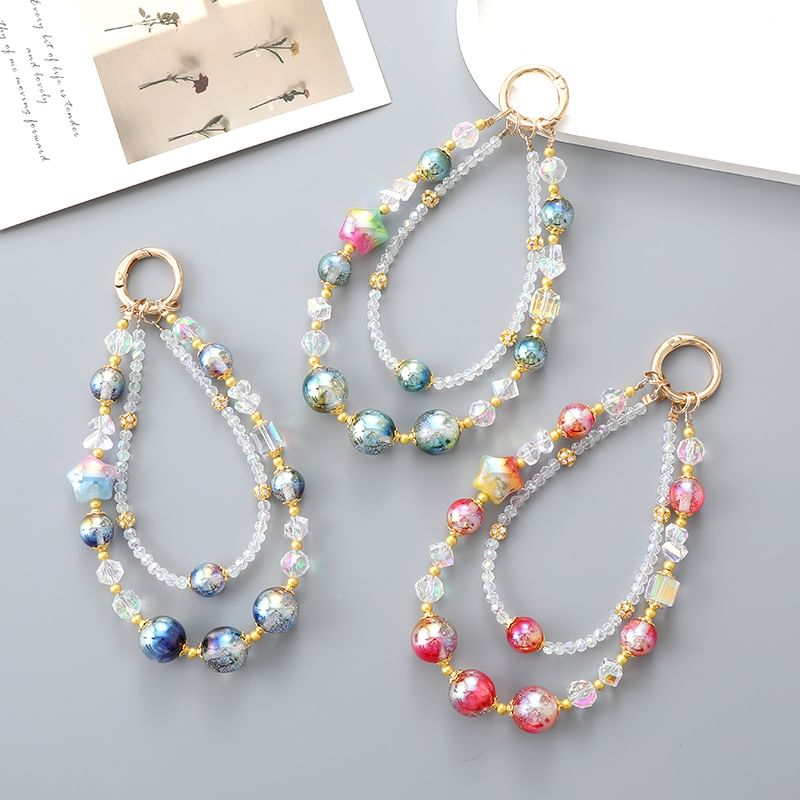 Strap (Various Star Designs) Layered Crystal Bead Phone Faux