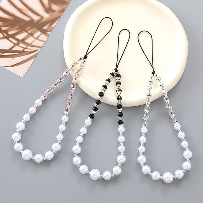 Strap Pearl Rhinestone Faux Phone
