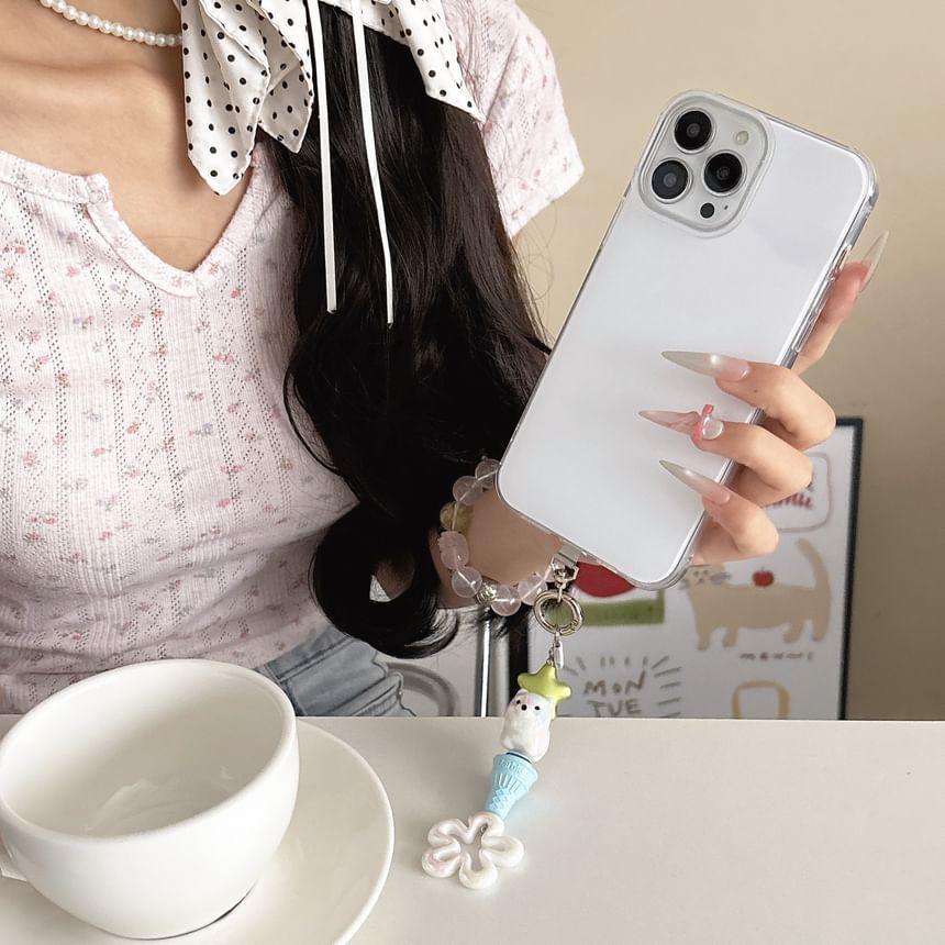 Cream Ice Pad Floral Lanyard Phone Charm Designs) with (Various