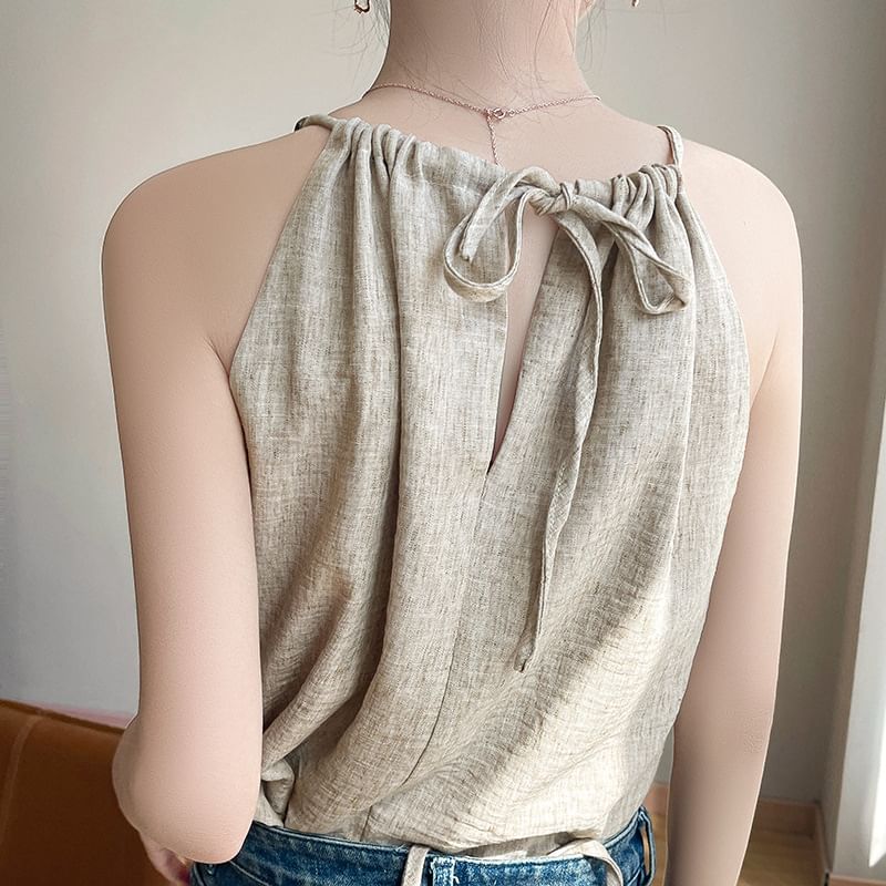 Halter-Neck Plain Bead Shirred Top